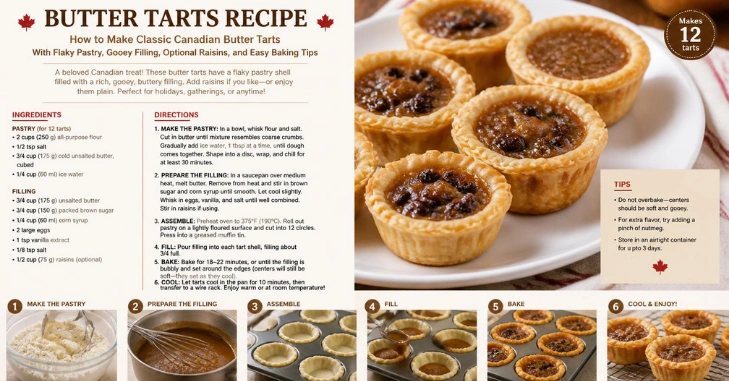 Butter Tarts Recipe: How to Make Classic Canadian Flaky Pastry, Gooey Filling, Optional Raisins, and Easy Baking Tips